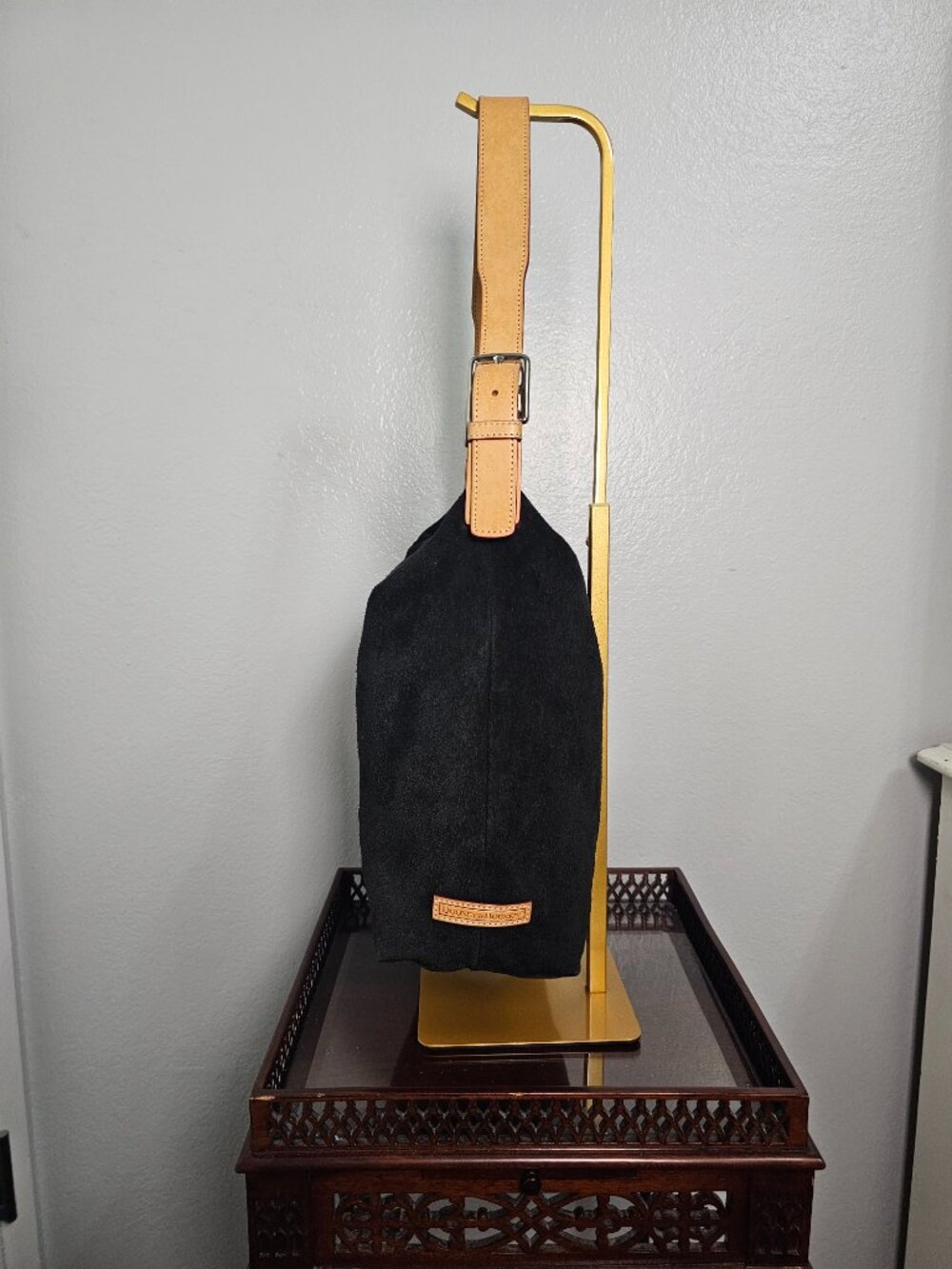 Dooney & Bourke Black Suede & Vachetta Leather Hobo Shoulder Bag - Picture 4 of 7